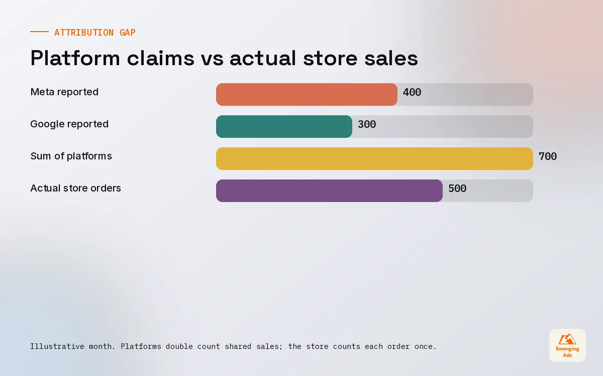 Bar chart showing an illustrative gap between platform reported sales and actual store sales