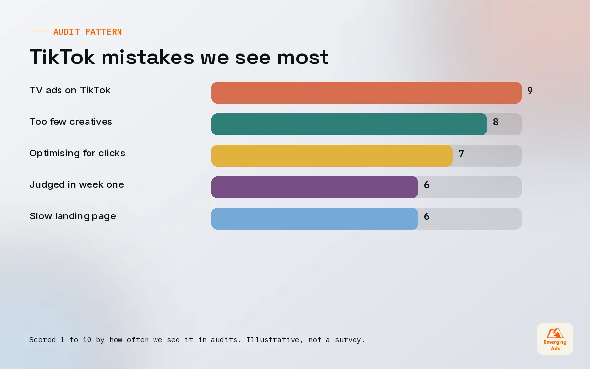 Bar chart of the most common TikTok ads mistakes we see in audits